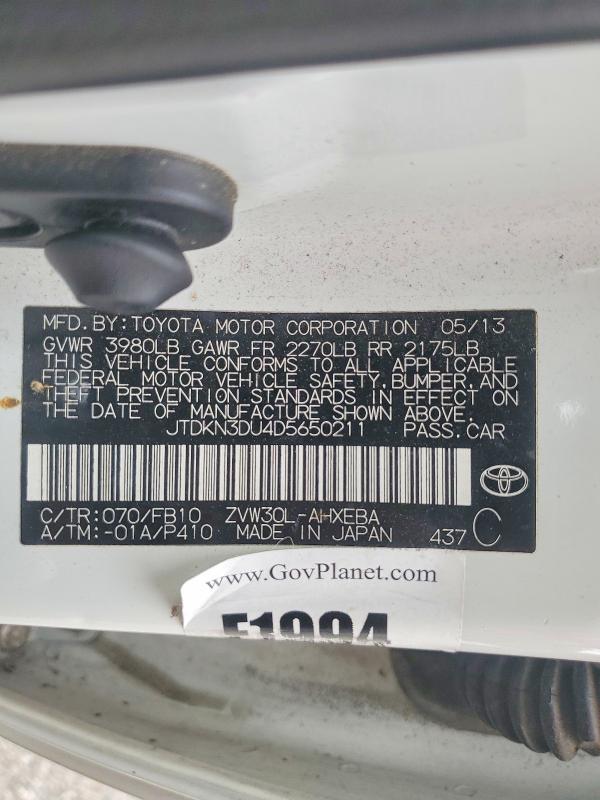 Продаж на аукціоні авто 2013 Toyota Prius, vin: JTDKN3DU4D5650211, номер лоту: 52958486