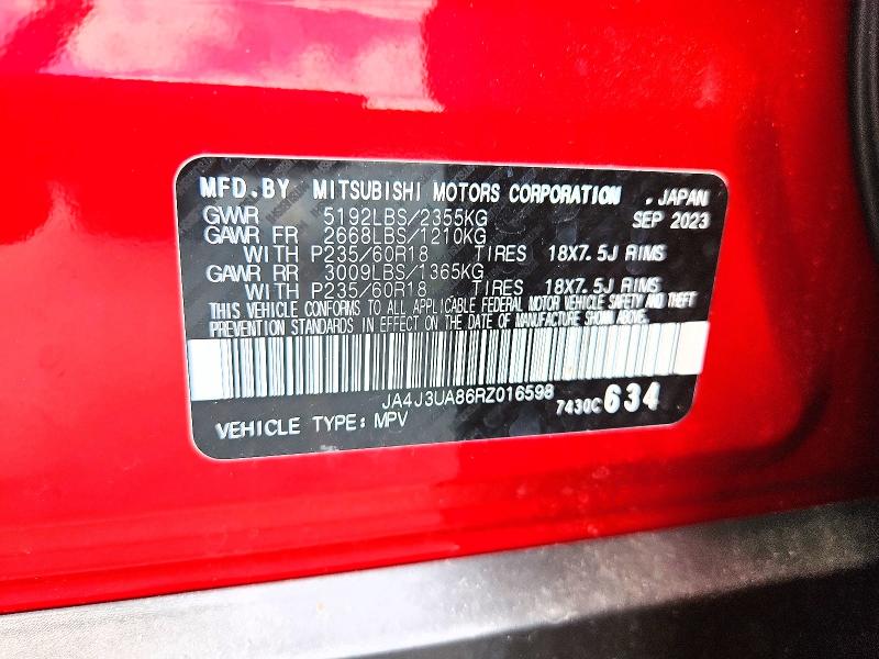 52366666 :رقم المزاد ، JA4J3UA86RZ016598 vin ، 2024 Mitsubishi Outlander مزاد بيع
