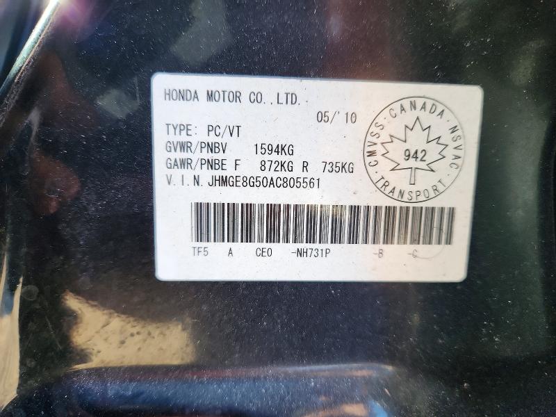 Aukcja sprzedaży 2010 Honda Fit, vin: JHMGE8G50AC805561, numer aukcji: 51327956