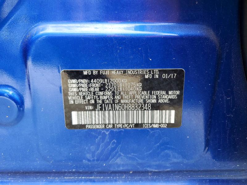 52200166 :رقم المزاد ، JF1VA1N60H8832348 vin ، 2017 Subaru Wrx مزاد بيع