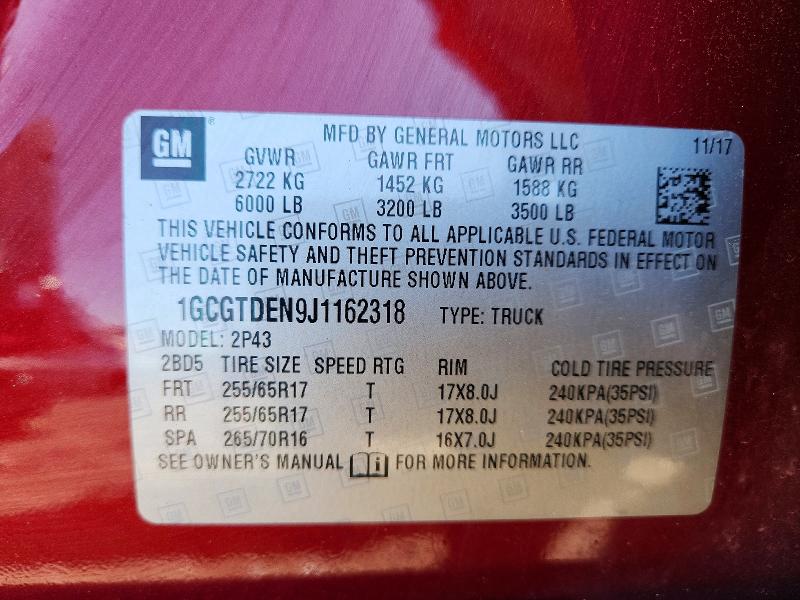 Продаж на аукціоні авто 2018 Chevrolet Colorado, vin: 1GCGTDEN9J1162318, номер лоту: 54973126