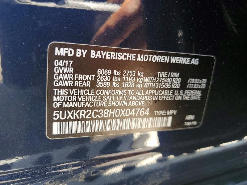 53559906 :رقم المزاد ، 5UXKR2C38H0X04764 vin ، 2017 Bmw X5 مزاد بيع