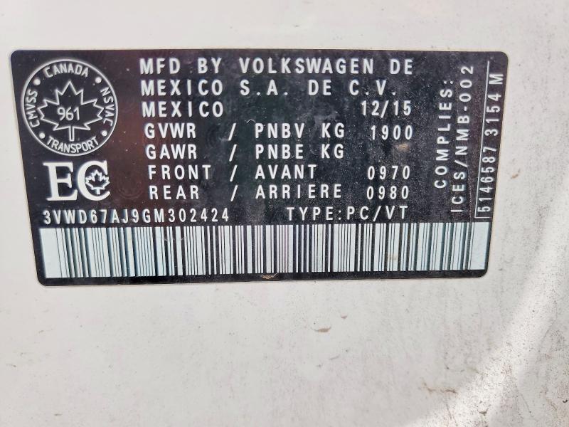 53363906 :رقم المزاد ، 3VWD67AJ9GM302424 vin ، 2016 Volkswagen Jetta مزاد بيع