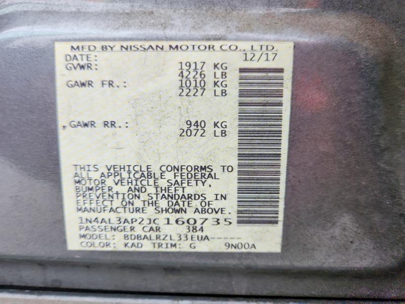 54207776 :رقم المزاد ، 1N4AL3AP2JC160735 vin ، 2018 Nissan Altima مزاد بيع