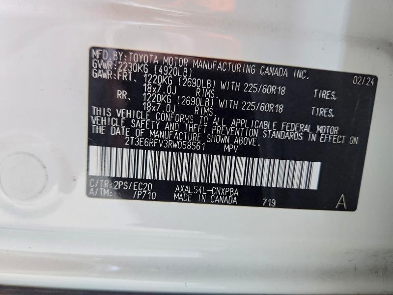 Aukcja sprzedaży 2024 Toyota Rav4, vin: 2T3E6RFV3RW058561, numer aukcji: 52218216