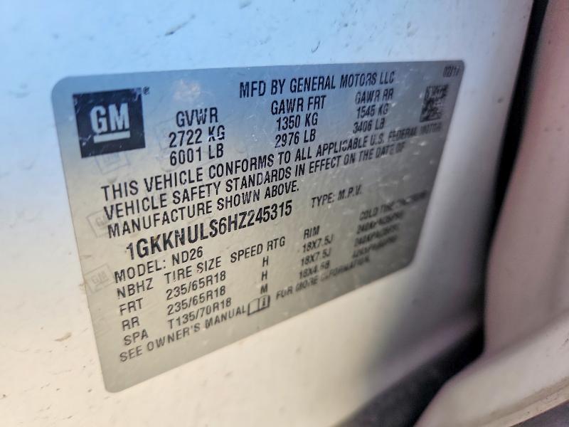Aukcja sprzedaży 2017 Gmc Acadia, vin: 1GKKNULS6HZ245315, numer aukcji: 51952376