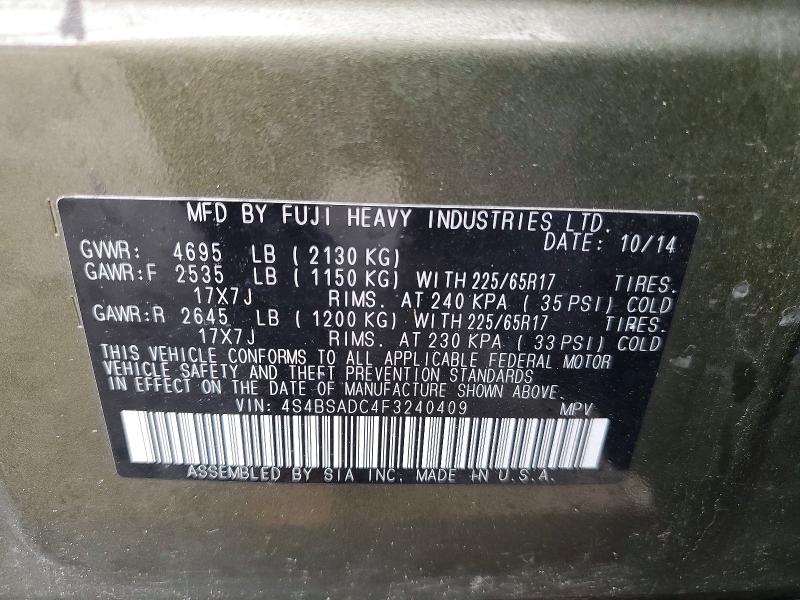 2015 Subaru Outback მანქანა იყიდება აუქციონზე, vin: 4S4BSADC4F3240409, აუქციონის ნომერი: 53510846