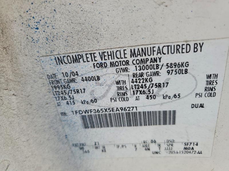 2005 Ford F350 მანქანა იყიდება აუქციონზე, vin: 1FDWF365X5EA96271, აუქციონის ნომერი: 50909796