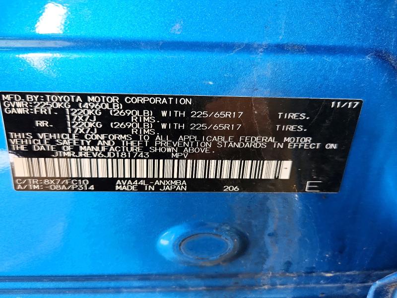 2018 Toyota Rav4 Hybrid მანქანა იყიდება აუქციონზე, vin: JTMRJREV6JD181743, აუქციონის ნომერი: 54862456