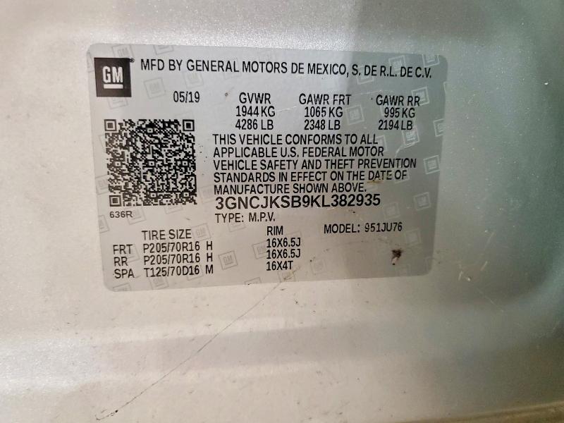 Aukcja sprzedaży 2019 Chevrolet Trax, vin: 3GNCJKSB9KL382935, numer aukcji: 51860826