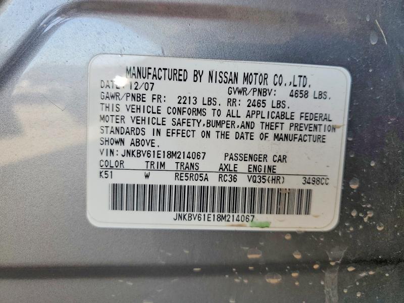 Aukcja sprzedaży 2008 Infiniti G35, vin: JNKBV61E18M214067, numer aukcji: 53197966