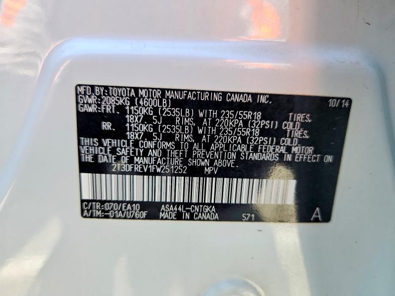 53248396 :رقم المزاد ، 2T3DFREV1FW251252 vin ، 2015 Toyota Rav4 مزاد بيع