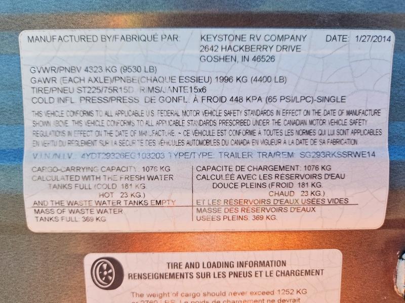52943886 :رقم المزاد ، 4YDT29326EG103203 vin ، 2014 Keystone Springdale مزاد بيع