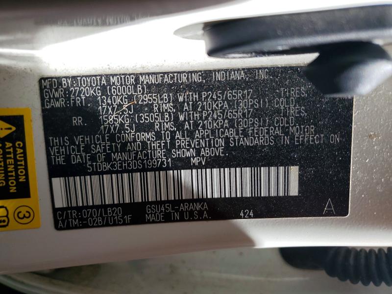 Продажа на аукционе авто 2013 Toyota Highlander, vin: 5TDBK3EH3DS199731, номер лота: 55391466