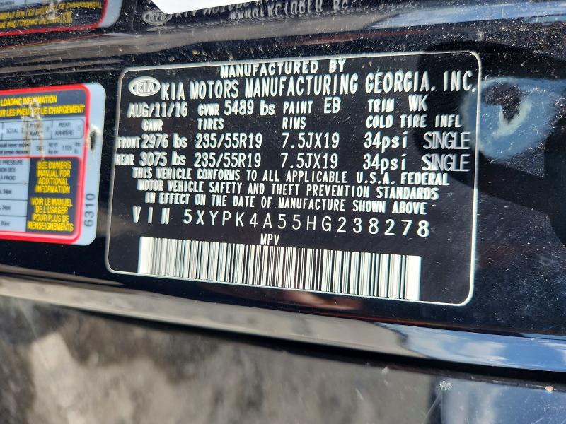 55330786 :رقم المزاد ، 5XYPK4A55HG238278 vin ، 2017 Kia Sorento مزاد بيع