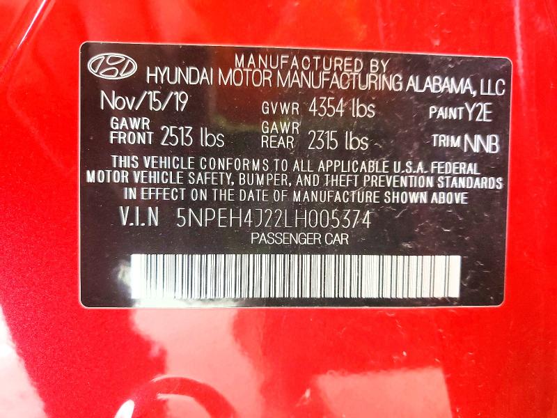 Продаж на аукціоні авто 2020 Hyundai Sonata, vin: 5NPEH4J22LH005374, номер лоту: 54320956