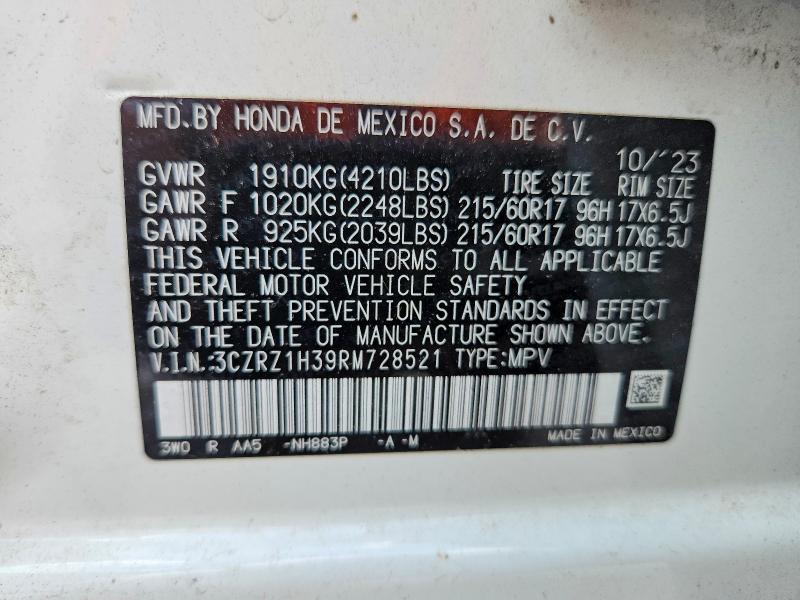 2024 Honda Hr-v მანქანა იყიდება აუქციონზე, vin: 3CZRZ1H39RM728521, აუქციონის ნომერი: 55303096