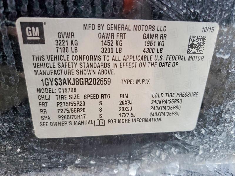 2016 Cadillac Escalade მანქანა იყიდება აუქციონზე, vin: 1GYS3AKJ8GR202659, აუქციონის ნომერი: 54393676