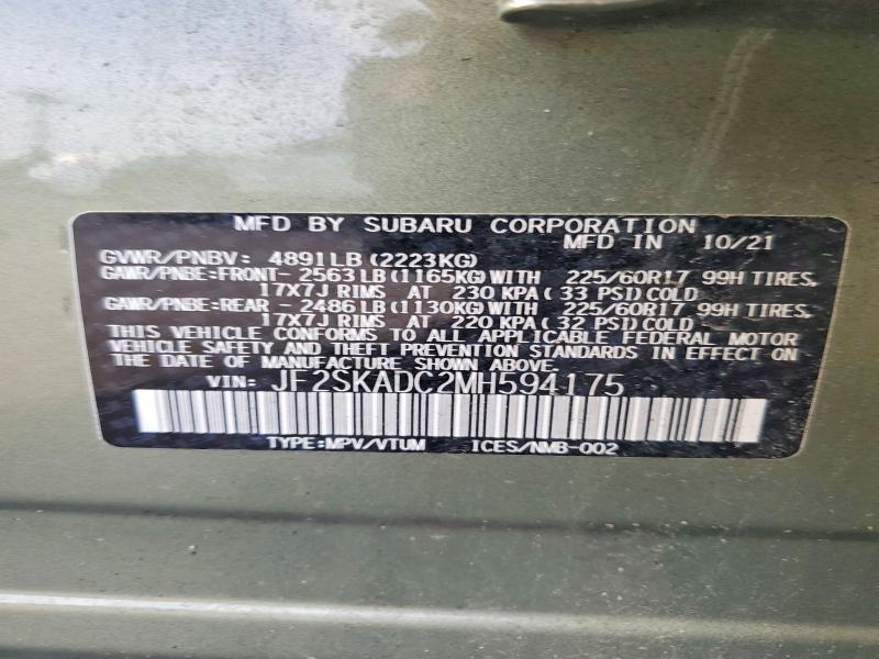 52814866 :رقم المزاد ، JF2SKADC2MH594175 vin ، 2021 Subaru Forester مزاد بيع