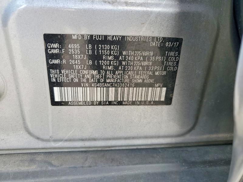 Продаж на аукціоні авто 2017 Subaru Outback, vin: 4S4BSANC7H3382416, номер лоту: 54823846