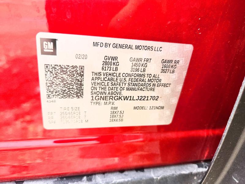 55240266 :رقم المزاد ، 1GNERGKW1LJ221702 vin ، 2020 Chevrolet Traverse مزاد بيع