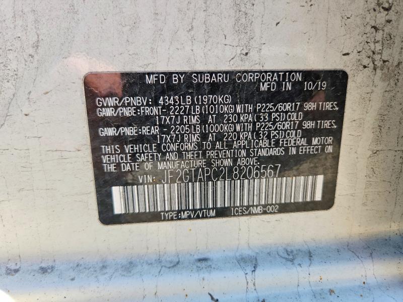 2020 Subaru Crosstrek მანქანა იყიდება აუქციონზე, vin: JF2GTAPC2L8206567, აუქციონის ნომერი: 52063696