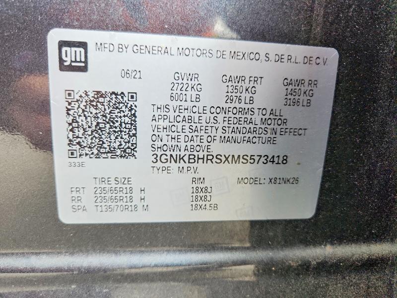 55040196 :رقم المزاد ، 3GNKBHRSXMS573418 vin ، 2021 Chevrolet Blazer مزاد بيع