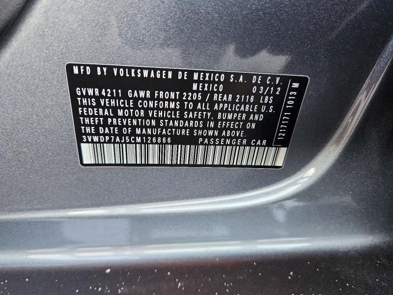 Продаж на аукціоні авто 2012 Volkswagen Jetta, vin: 3VWDP7AJ5CM126866, номер лоту: 45535576