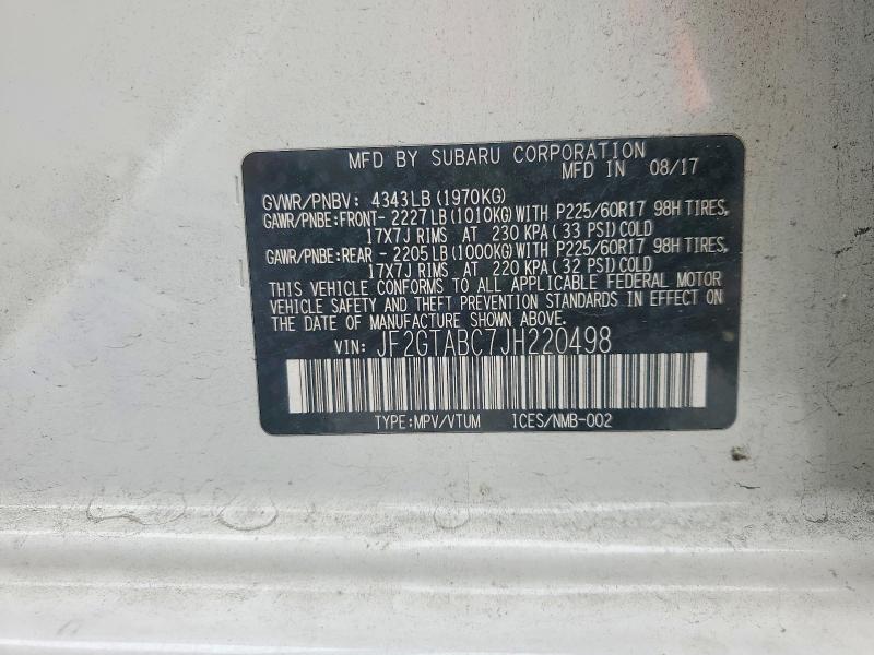 Aukcja sprzedaży 2018 Subaru Crosstrek, vin: JF2GTABC7JH220498, numer aukcji: 53248186