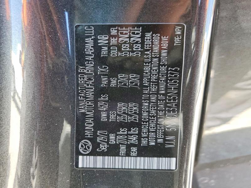 2022 Hyundai Tucson მანქანა იყიდება აუქციონზე, vin: 5NMJE3AE5NH051373, აუქციონის ნომერი: 54311796