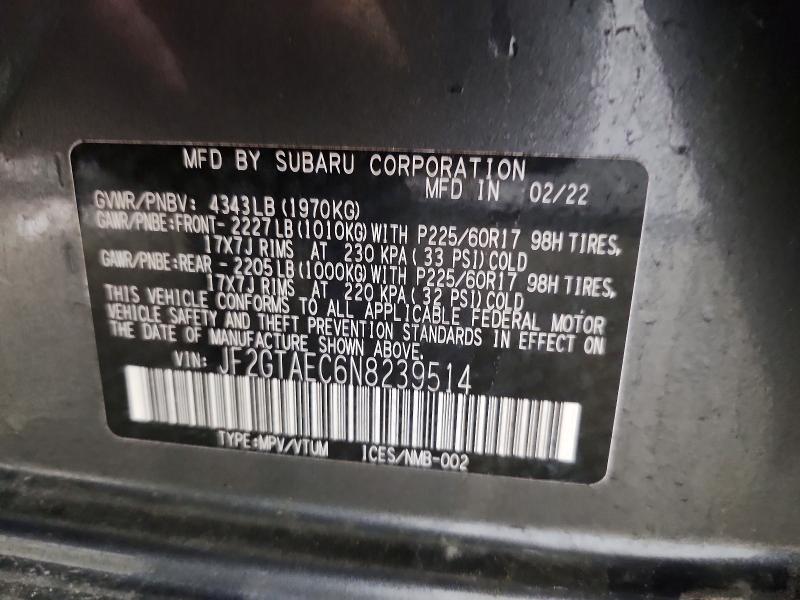 Aukcja sprzedaży 2022 Subaru Crosstrek, vin: JF2GTAEC6N8239514, numer aukcji: 53696976