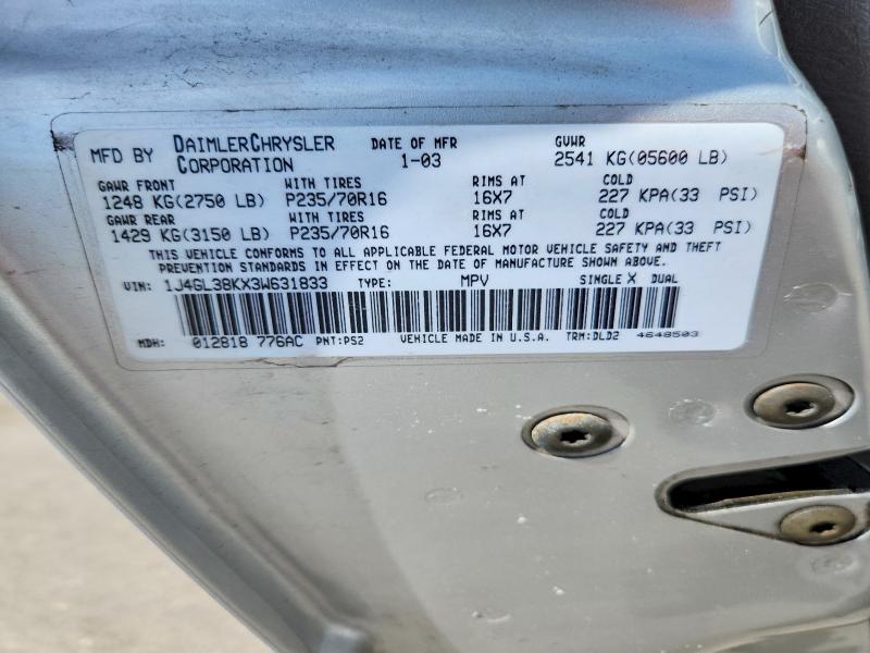 2003 Jeep Liberty მანქანა იყიდება აუქციონზე, vin: 1J4GL38KX3W631833, აუქციონის ნომერი: 54693916
