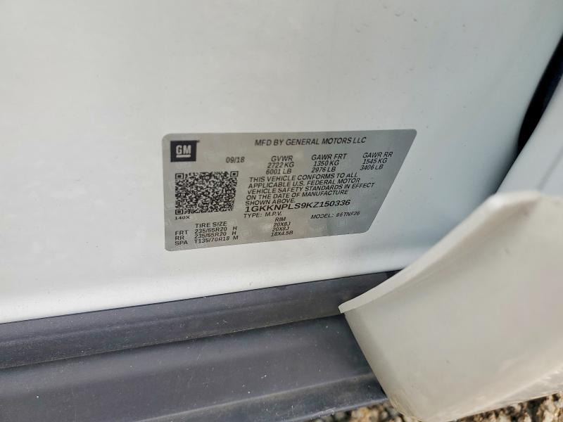 54976186 :رقم المزاد ، 1GKKNPLS9KZ150336 vin ، 2019 Gmc Acadia مزاد بيع