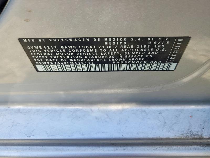 53613596 :رقم المزاد ، 3VW2K7AJ9FM418112 vin ، 2015 Volkswagen Jetta مزاد بيع