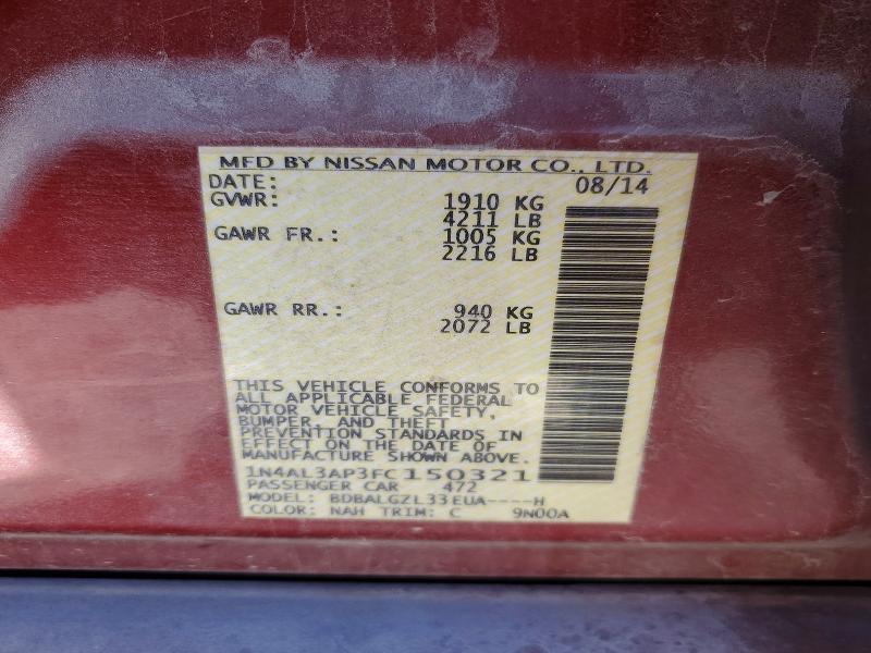 Продажа на аукционе авто 2015 Nissan Altima, vin: 1N4AL3AP3FC150321, номер лота: 52558626