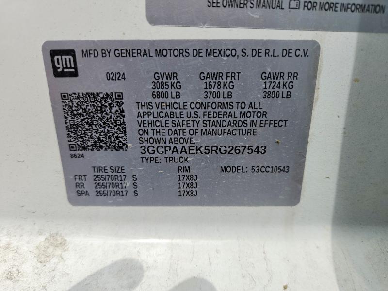 Продажа на аукционе авто 2024 Chevrolet Silverado, vin: 3GCPAAEK5RG267543, номер лота: 53605016