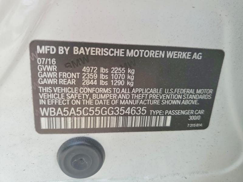 2016 Bmw 528 მანქანა იყიდება აუქციონზე, vin: WBA5A5C55GG354635, აუქციონის ნომერი: 54511766