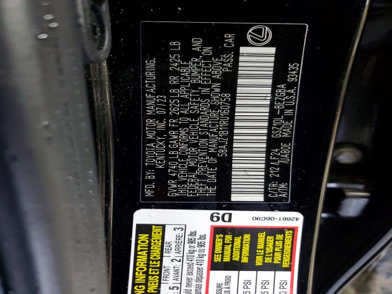2024 Lexus Es მანქანა იყიდება აუქციონზე, vin: 58AJZ1B11RU160758, აუქციონის ნომერი: 52372226