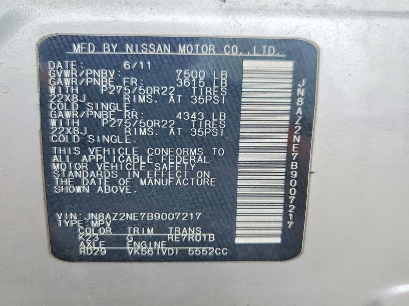 Aukcja sprzedaży 2011 Infiniti Qx56, vin: JN8AZ2NE7B9007217, numer aukcji: 55063286