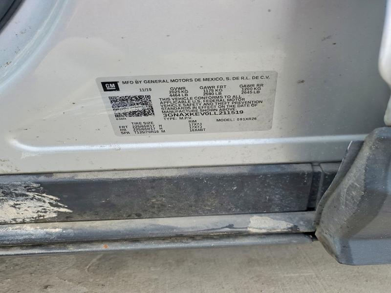 Продаж на аукціоні авто 2020 Chevrolet Equinox, vin: 3GNAXKEV0LL211519, номер лоту: 54543666
