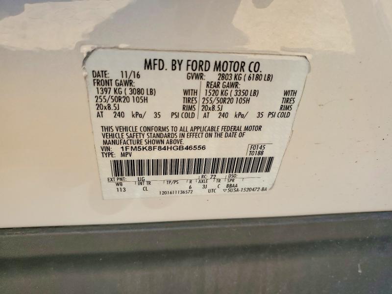 Auction sale of the 2017 Ford Explorer, vin: 1FM5K8F84HGB46556, lot number: 53810296