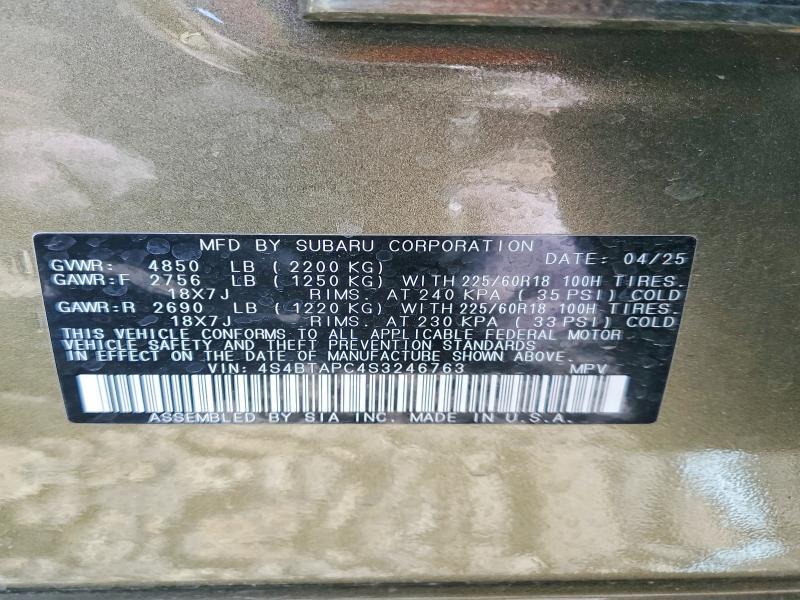 Aukcja sprzedaży 2025 Subaru Outback, vin: 4S4BTAPC4S3246763, numer aukcji: 54239706