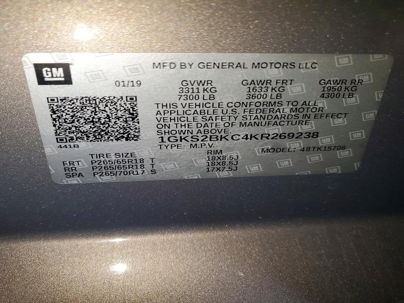 53258086 :رقم المزاد ، 1GKS2BKC4KR269238 vin ، 2019 Gmc Yukon مزاد بيع