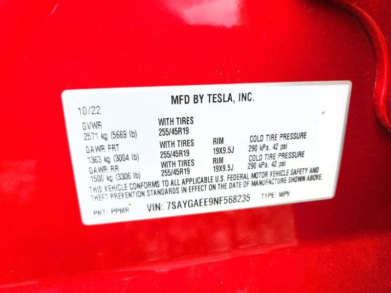 Aukcja sprzedaży 2022 Tesla Model Y, vin: 7SAYGAEE9NF568235, numer aukcji: 52369866