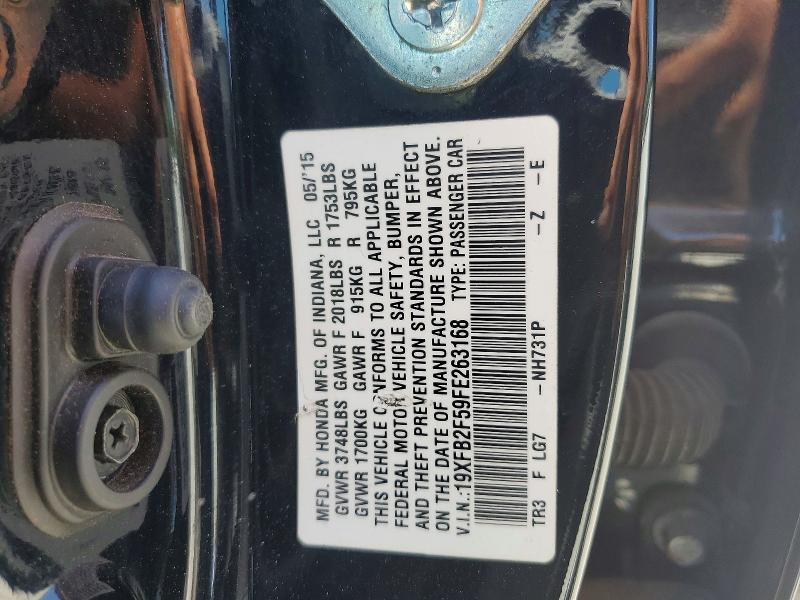 Aukcja sprzedaży 2015 Honda Civic, vin: 19XFB2F59FE263168, numer aukcji: 54395066