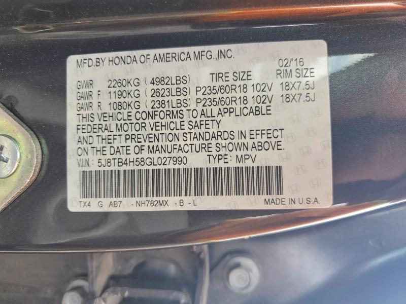 2016 Acura Rdx მანქანა იყიდება აუქციონზე, vin: 5J8TB4H58GL027990, აუქციონის ნომერი: 54105856