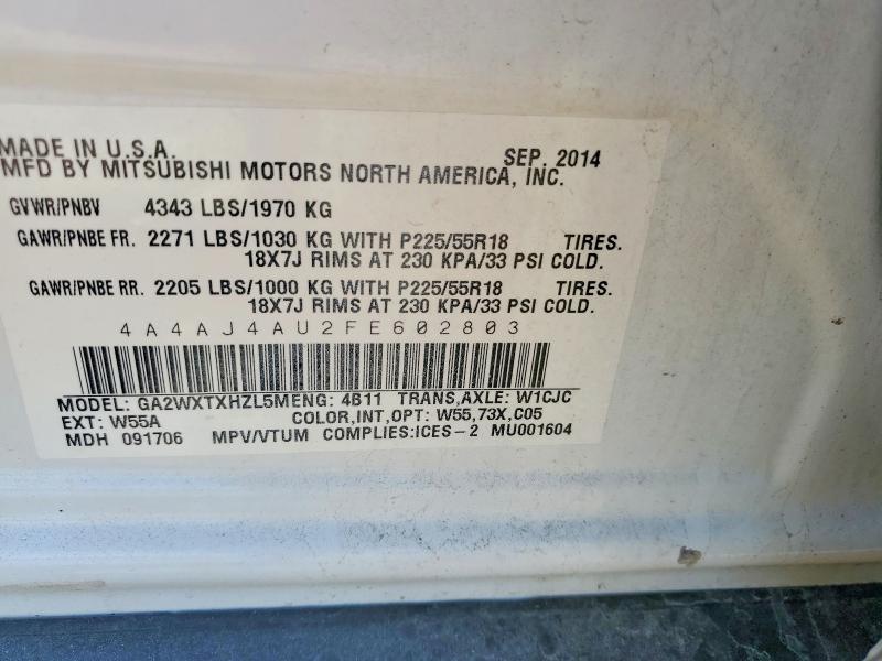 Продаж на аукціоні авто 2015 Mitsubishi Rvr, vin: 4A4AJ4AU2FE602803, номер лоту: 53535446