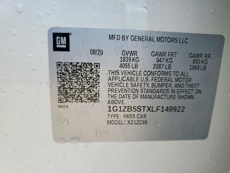 2020 Chevrolet Malibu მანქანა იყიდება აუქციონზე, vin: 1G1ZB5STXLF149922, აუქციონის ნომერი: 51969196