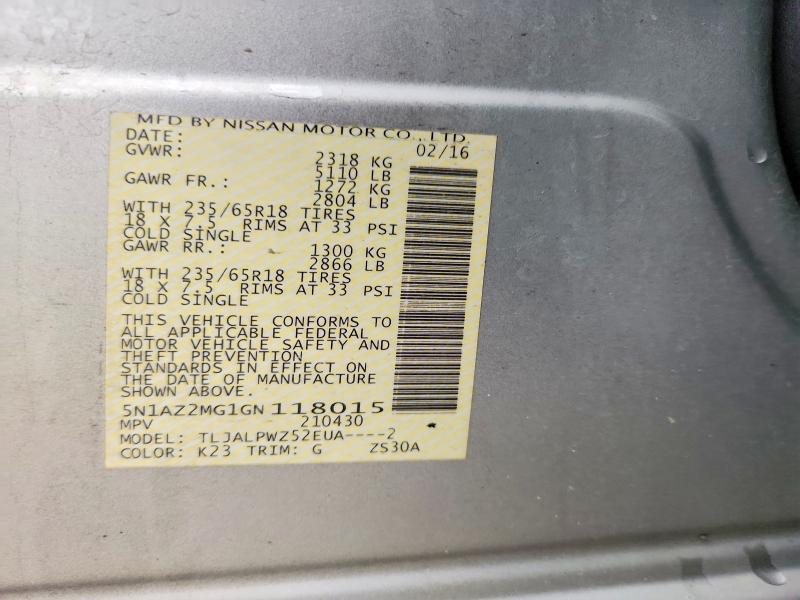 Aukcja sprzedaży 2016 Nissan Murano, vin: 5N1AZ2MG1GN118015, numer aukcji: 54113946