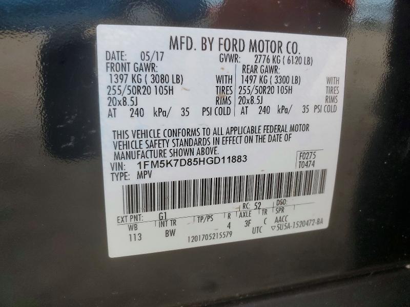 Aukcja sprzedaży 2017 Ford Explorer, vin: 1FM5K7D85HGD11883, numer aukcji: 55530956